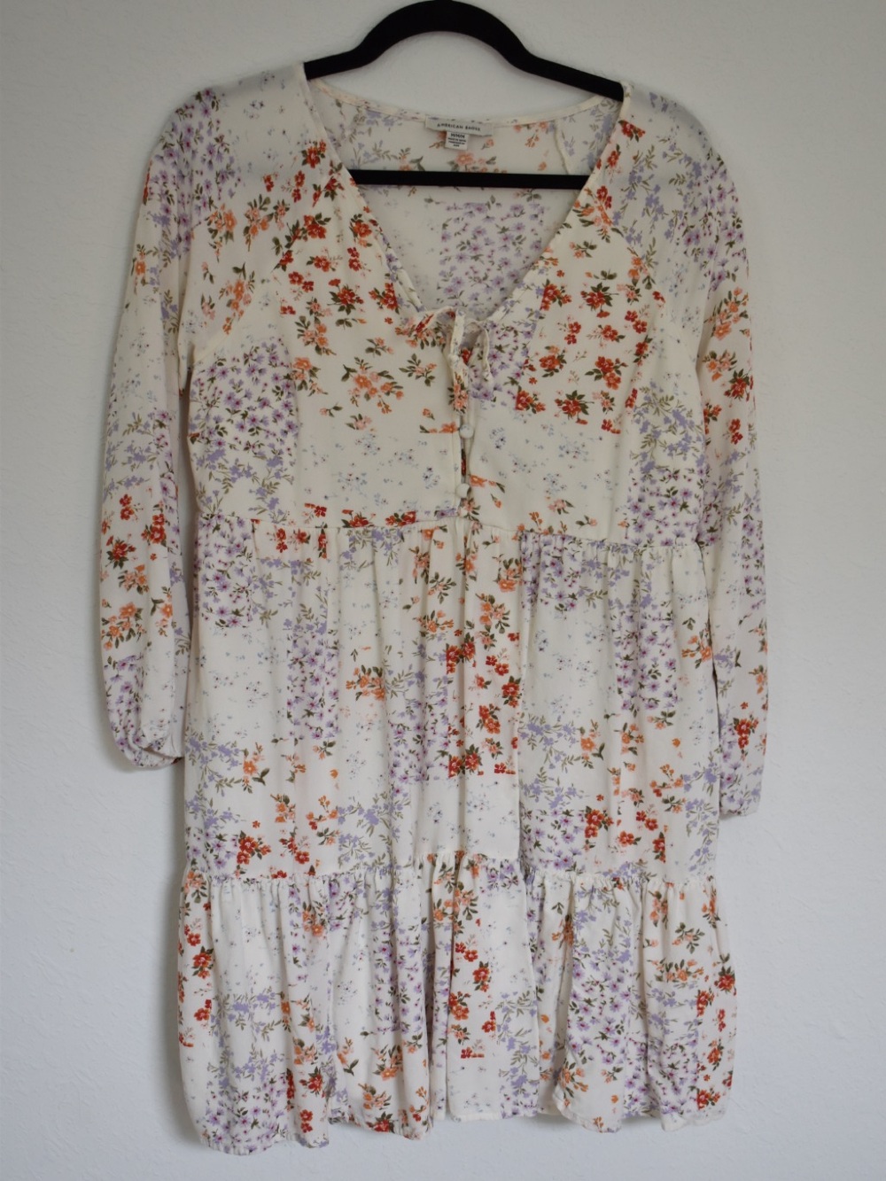 American Eagle Floral Long Sleeve Tiered Babydoll Mini Dress size Medium - Picture 1 of 5